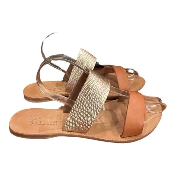 Joie Shoes - Joie A La Plage Sable in Tan and gold leather double strap sandals 37.5 Italy